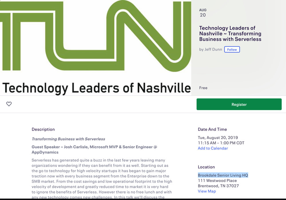 Technology Leaders of Nashville - Transforming Business with Serverless